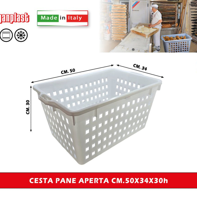 Giganplast Cesta Pane Aperta/Chiusa in Polietilene, Made in Italy, Idonea Alimenti, Lavastoviglie, Forno, Freezer Aperto 50 x 34 x 30h cm Giganplast
