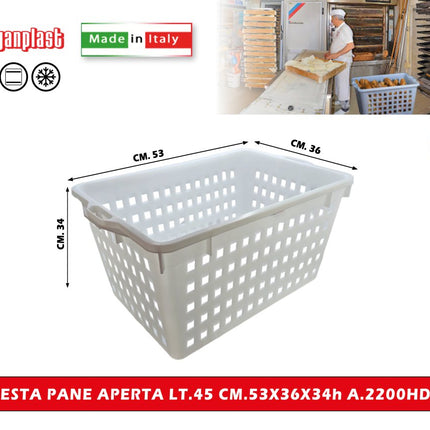 Giganplast Cesta Pane Aperta/Chiusa in Polietilene, Made in Italy, Idonea Alimenti, Lavastoviglie, Forno, Freezer Aperto 53 x 36 x 34h cm Giganplast
