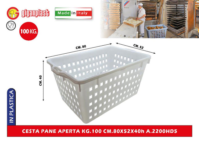 Giganplast Cesta Pane Aperta 100Kg - 80X52X40Cm (Modello A.2200Hd5) Giganplast