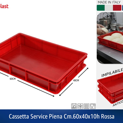 Cassetta Service Giganplast Piena/Forata | Contenitore Alimentare Professionale MOCA in Polietilene per Impasti, Cella e Freezer | Lavabile in Lavastoviglie - Made in Italy Cassetta Piena Rosso - 60 x 40 x 10h cm Giganplast