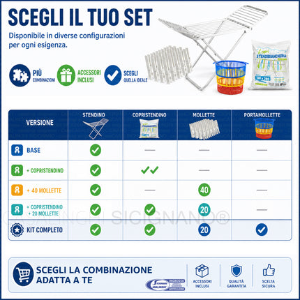 Kit Stendibiancheria Composto da Stendino Zaffiro + Diverse Configurazioni Vileda