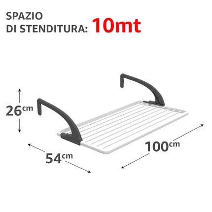 Vileda Gimi Stendibiancheria da Balcone Compatto | Stendino in Acciaio Salvaspazio Gimi