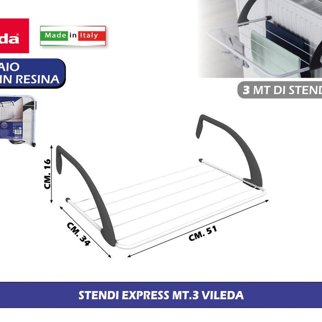 Vileda Stendibiancheria da Balcone Express - 3m di Stenditura, Pieghevole Vileda