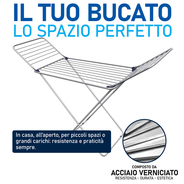 Sicignano Stendibiancheria Fonzies Ripiegabile Acciaio 180X55X90 Cm