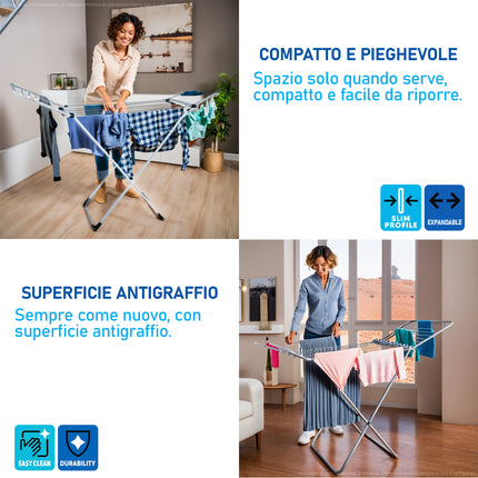 Sicignano Stendibiancheria Fonzies Ripiegabile Acciaio 180X55X90 Cm