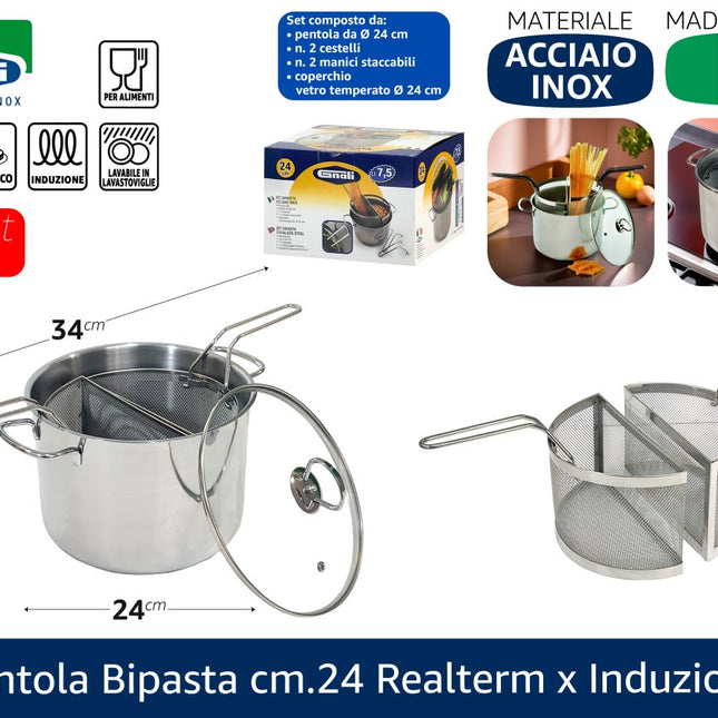 Pentola Bipasta Cm.24 Realterm X Induzione Fratelli Gnali
