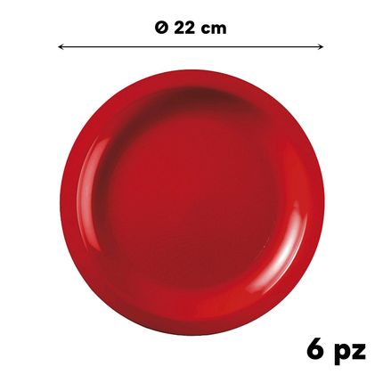 Piatto Piano Cm.22 Conf. 6 Pz. Rosso Riutilizzabili Goldplast