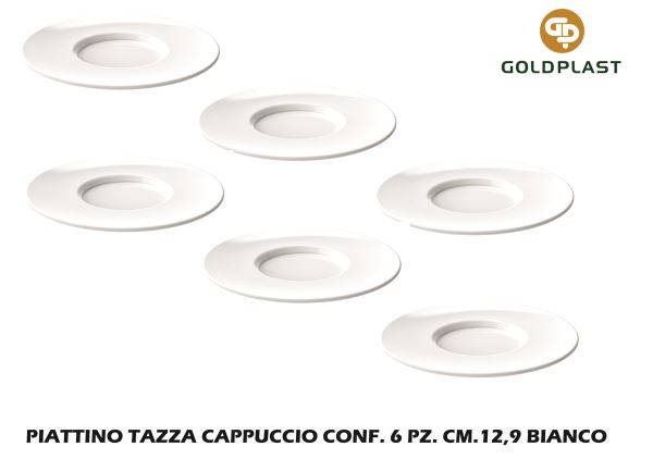 Piattino Tazza Cappuccio Conf. 6 Pz. Cm.12,9 Bianco Goldplast