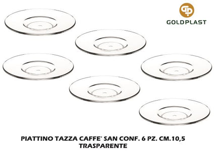 Piattino Tazza Caffe' San Conf. 6 Pz. Cm.10,5 Trasparente Goldplast