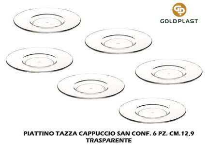 Piattino Tazza Cappuccio San Conf. 6 Pz. Cm.12,9 Trasparente Goldplast