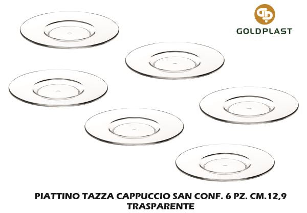 Piattino Tazza Cappuccio San Conf. 6 Pz. Cm.12,9 Trasparente Goldplast