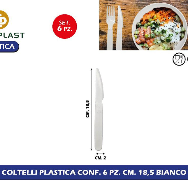 Coltelli Plastica Conf. 6 Pz. Cm. 18,5 Bianco Goldplast