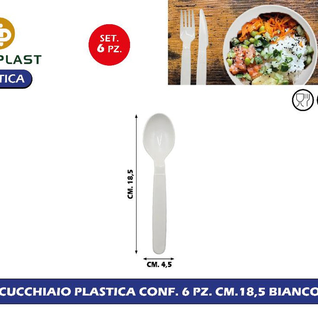 Cucchiaio Plastica Conf. 6 Pz. Cm.18,5 Bianco Goldplast