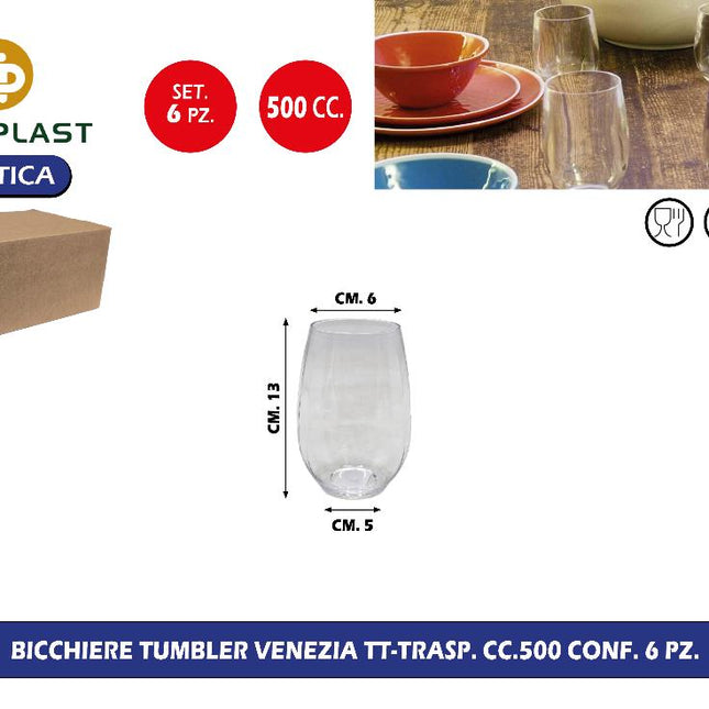 Bicchiere Tumbler Venezia Tt-Trasp. Cc.500 Conf. 6 Pz. Goldplast