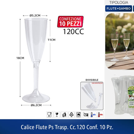 Calice Flute Ps Trasp. Cc.120 Conf. 10 Pz. Goldplast