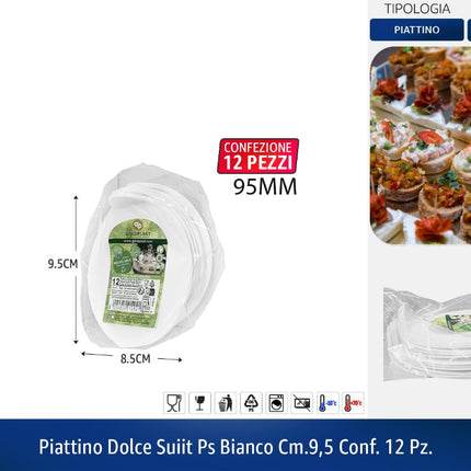 Piattino Dolce Suiit Ps Bianco Cm.9,5 Conf. 12 Pz. Goldplast