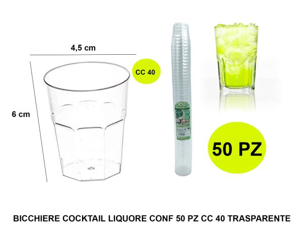 Bicchiere Cocktail Liquore Conf. 50 Pz. Cc.40 Trasparente Goldplast