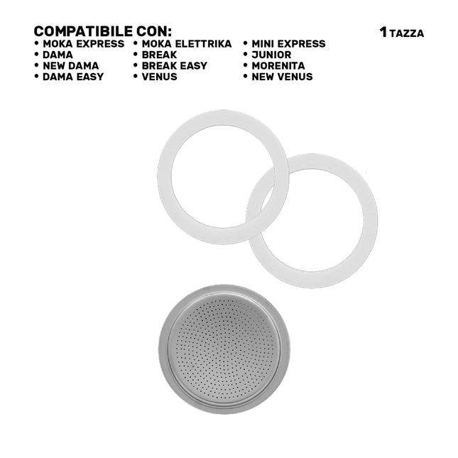 Guarnizioni Universali Moka 1 Tazza Ricambi 2Pz Per Caffettiera + Filtro E Imbuto