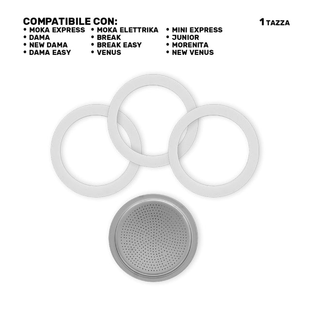 Guarnizioni Universali Moka 1 Tazza Ricambi 3Pz Per Caffettiera + Filtro