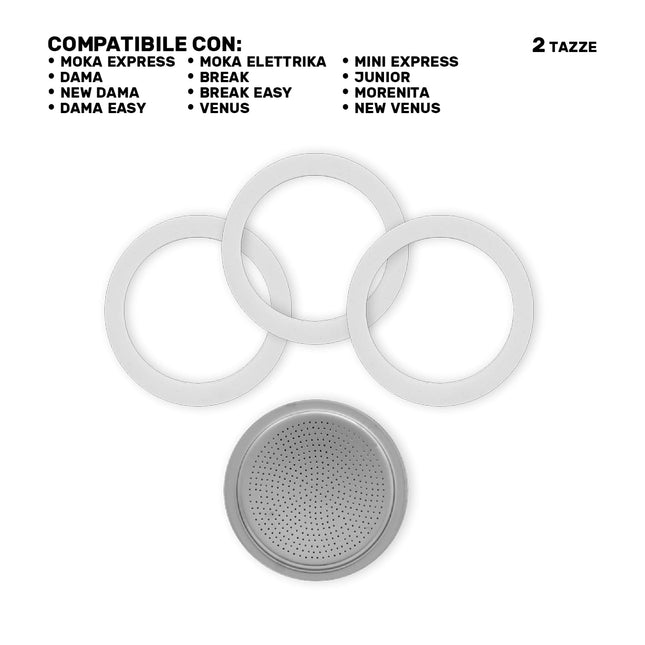 Guarnizioni Universali Moka 2 Tazza Ricambi 3Pz Per Caffettiera + Filtro
