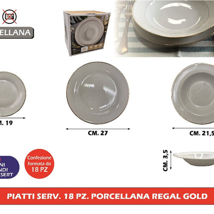 Servizio Piatti 18 Pezzi in Porcellana Bianca con Bordo Oro - Regal Gold General Trade
