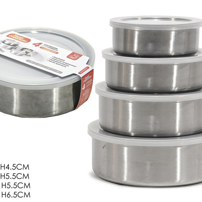 Set 4 Contenitori in Acciaio Inox con Coperchio Trasparente – Impilabili, Salvaspazio, Ideali per Dispensa e Frigorifero General Trade