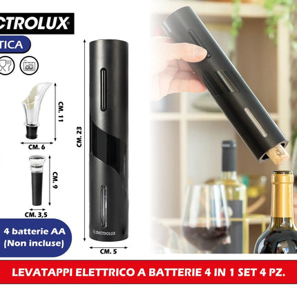 Dictrolux Cavatappi Levatappi Elettrico a Batterie 4 in 1 | Set da 4 Pezzi in Plastica per Vino Dictrolux