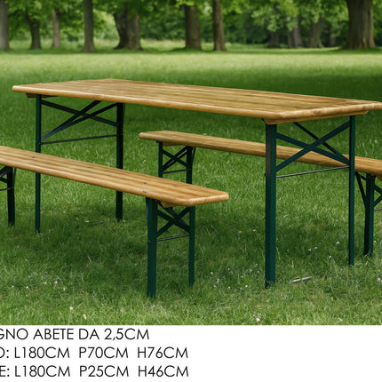 SET TAVOLO CON 2 PANCHINE LEGNO/FERRO CM.180X70 General Trade