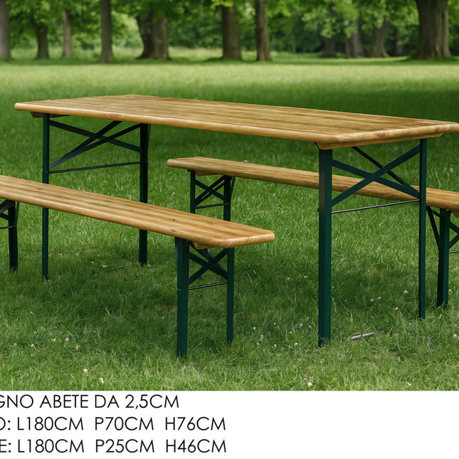 SET TAVOLO CON 2 PANCHINE LEGNO/FERRO CM.180X70 General Trade