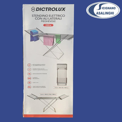 General Trade Stendibiancheria Elettrico a Cavalletto con Ali 260W – Struttura in Alluminio Pieghevole Antiruggine, 20 Tubi Riscaldanti, 15 Metri di Stenditura, Dimensioni 183,5x54x108 cm General Trade