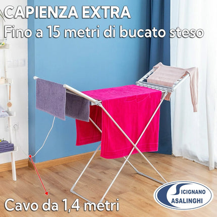 General Trade Stendibiancheria Elettrico a Cavalletto con Ali 260W – Struttura in Alluminio Pieghevole Antiruggine, 20 Tubi Riscaldanti, 15 Metri di Stenditura, Dimensioni 183,5x54x108 cm General Trade