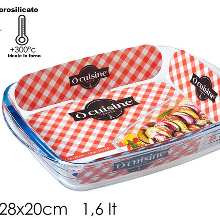 Teglia Vetro Rettangolare Ocusine, Ideale in Forno +300°C e Freezer -40°C | Varie Misure cm.28x20 (lt.1.6) General Trade