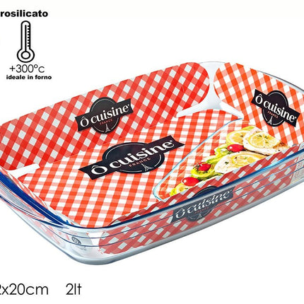 Teglia Vetro Rettangolare Ocusine, Ideale in Forno +300°C e Freezer -40°C | Varie Misure cm.32x20 (lt.2) General Trade