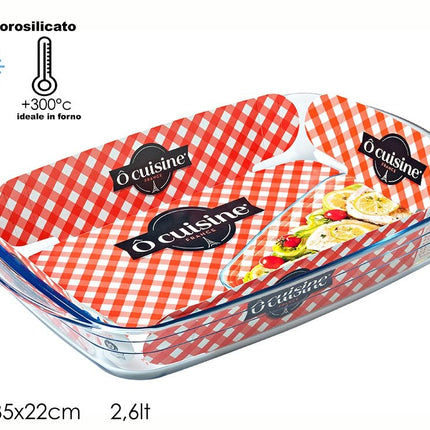 Teglia Vetro Rettangolare Ocusine, Ideale in Forno +300°C e Freezer -40°C | Varie Misure cm.35x22 (lt.2.6) General Trade