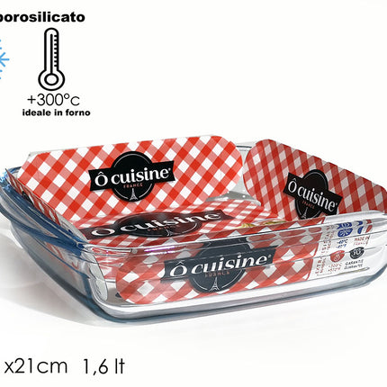 Teglia Vetro Quadrata Cm.21X21X5H Lt.1,6 Ocusine General Trade