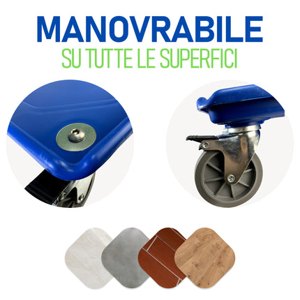 Carrello Portacestelli con Vasca e Freno cm.50x50, Polipropilene Alimentare, Made in Italy Genus Dei
