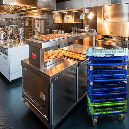 Carrello Portacestelli con Vasca e Freno cm.50x50, Polipropilene Alimentare, Made in Italy Genus Dei