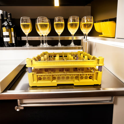 Cesta per Lavaggio 16 Bicchieri KIT 3 4x4 TOP Giallo, 50x50 cm, Made in Italy Genus Dei