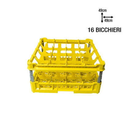 Ceste per Lavaggio 16 Bicchieri Kit3 4x4 con Top Giallo