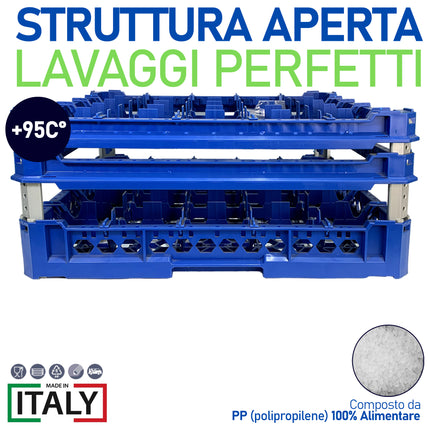 Cesta per Lavaggio 25 Bicchieri KIT 4 5x5 TOP Blu, 50x50 cm, Made in Italy Genus Dei