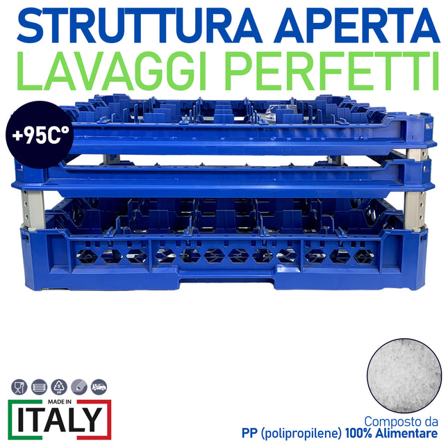Cesta per Lavaggio 25 Bicchieri KIT 4 5x5 TOP Blu, 50x50 cm, Made in Italy Genus Dei