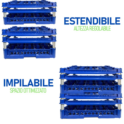 Cesta per Lavaggio 25 Bicchieri KIT 4 5x5 TOP Blu, 50x50 cm, Made in Italy Genus Dei