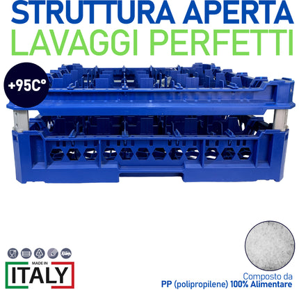 Cesta per Lavaggio 25 Bicchieri KIT 3 5x5 TOP Blu, 50x50 cm, Made in Italy Genus Dei