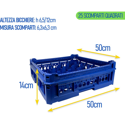 Cesta per Lavaggio 25 Bicchieri KIT 2 5x5 TOP Blu, 50x50 cm, Made in Italy Genus Dei