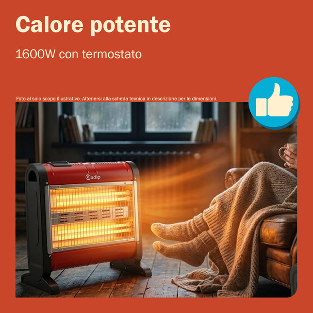 Gadip Oris Stufa al Quarzo 4 Elementi 1600W | Stufetta Elettrica con Termostato Regolabile, Protezione Termica e Sistema Antiribaltamento 42,6x20,3x37,3 cm Gadip