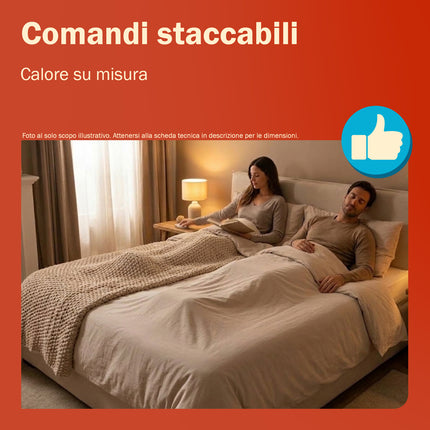 Gadip Sakar Termocoperta Doppia Piazza 160x140 cm in Poliestere | Scaldaletto Elettrico Matrimoniale 50Wx2 con Doppi Comandi Staccabili Gadip