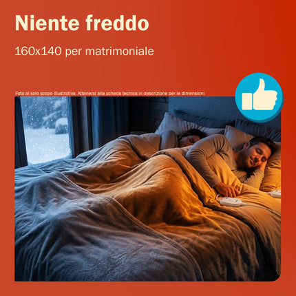 Gadip Sakar Termocoperta Doppia Piazza 160x140 cm in Poliestere | Scaldaletto Elettrico Matrimoniale 50Wx2 con Doppi Comandi Staccabili Gadip