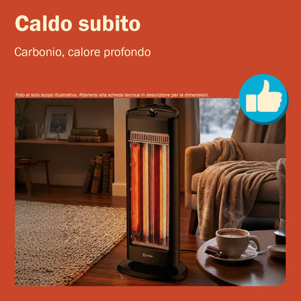 Gadip Tyson Stufa al Carbonio 1000W | Stufetta Elettrica Oscillante in ABS con 2 Livelli di Potenza 500/1000W e Sistema di Sicurezza Antiribaltamento 25x13,5x70 cm Gadip