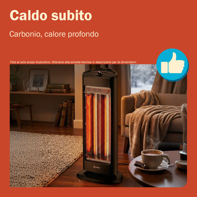 Gadip Tyson Stufa al Carbonio 1000W | Stufetta Elettrica Oscillante in ABS con 2 Livelli di Potenza 500/1000W e Sistema di Sicurezza Antiribaltamento 25x13,5x70 cm Gadip