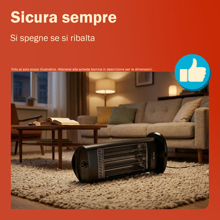 Gadip Tyson Stufa al Carbonio 1000W | Stufetta Elettrica Oscillante in ABS con 2 Livelli di Potenza 500/1000W e Sistema di Sicurezza Antiribaltamento 25x13,5x70 cm Gadip